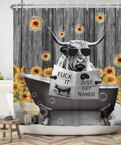 Farm Cow Shower Curtain with Sunflowers for Rustic Farmhouse Bathroom, Bathroom Decor