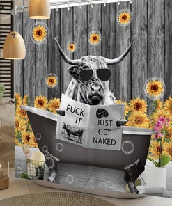 Farm Cow Shower Curtain with Sunflowers for Rustic Farmhouse Bathroom, Bathroom Decor