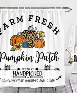 Farm Fresh Pumpkins Patch Leopard Polka Dots Shower Curtain for Fall Bathroom Decor