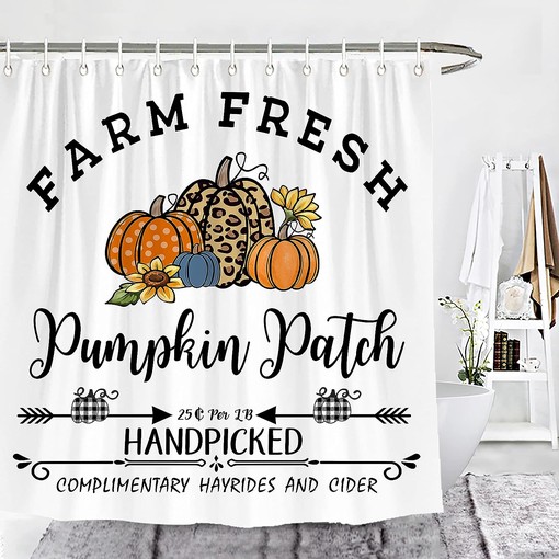Farm Fresh Pumpkins Patch Leopard Polka Dots Shower Curtain for Fall Bathroom Decor