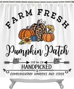 Farm Fresh Pumpkins Patch Leopard Polka Dots Shower Curtain for Fall Bathroom Decor