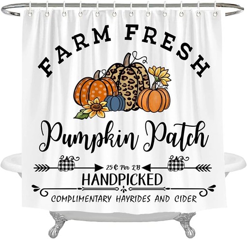 Farm Fresh Pumpkins Patch Leopard Polka Dots Shower Curtain for Fall Bathroom Decor
