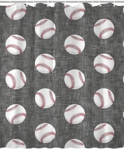 Farmhouse Baseballs Gray Shower Curtain - Bathroom Decor - Fabric