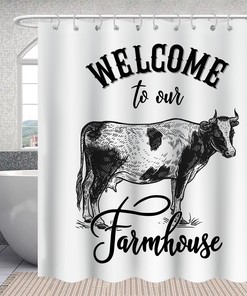 Farmhouse Inspirational Quote Waterproof Shower Curtain - Black and White Cow Bathroom Decor