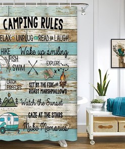 Farmhouse Rustic Camping Rules Shower Curtain for Happy Camper Bathroom