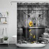 Farmhouse Shower Curtain with Funny Highland Cow and Sunflower for Bathroom Bathtub
