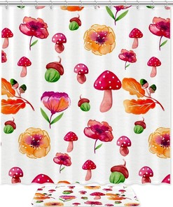 Fascinating Watercolor Mushrooms Flower Shower Curtain for Your Bathroom