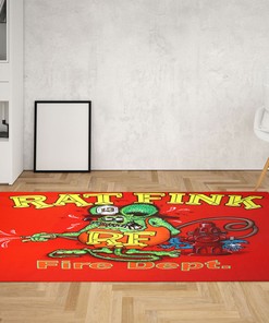 Fire Department Inspired Rat Fink Area Rug for Garage Decor