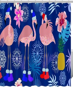 Flamingo Fruit Flower Snowflake Shower Curtain for Bathroom Decor