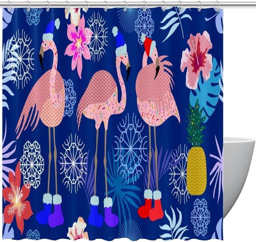 Flamingo Fruit Flower Snowflake Shower Curtain for Bathroom Decor