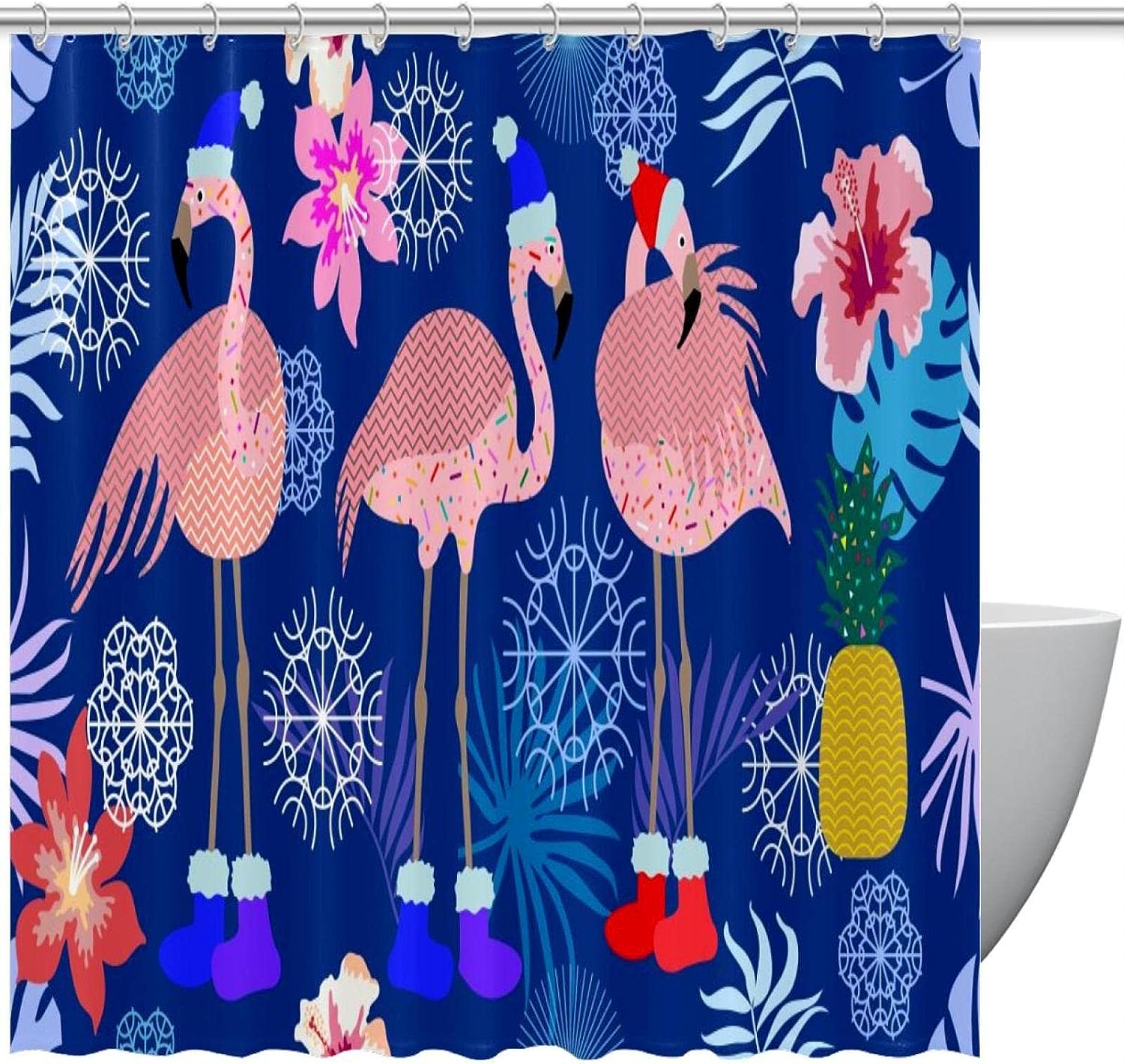 Flamingo Fruit Flower Snowflake Shower Curtain for Bathroom Decor