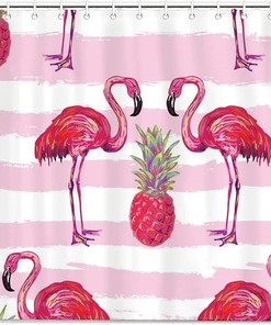 Flamingo and Pineapple Shower Curtain for Bathroom Decor, Home Decor Style