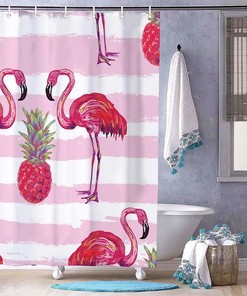 Flamingo and Pineapple Shower Curtain for Bathroom Decor, Home Decor Style