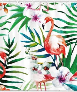 Flamingo and Tropical Palm Tree Garden Shower Curtain for Bathroom Decor, Home Decor Style