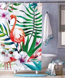 Flamingo and Tropical Palm Tree Garden Shower Curtain for Bathroom Decor, Home Decor Style