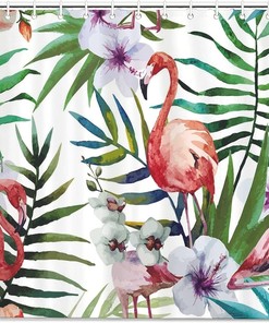 Flamingo in The Flowers Shower Curtain for Bathroom Decor, Home Decor Style