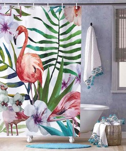 Flamingo in The Flowers Shower Curtain for Bathroom Decor, Home Decor Style