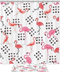 Flamingos Watercolor Shower Curtain - Bathroom Mat Waterproof