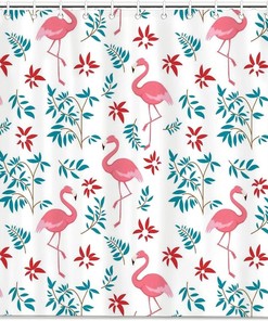 Flamingos and Flowers Painting Art Shower Curtain for Bathroom Decor, Home Decor Style