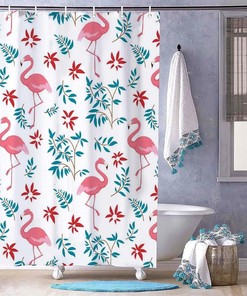 Flamingos and Flowers Painting Art Shower Curtain for Bathroom Decor, Home Decor Style