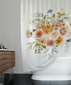 Floral Bouquet Shower Curtain, Boho Chic Flower Bath Decor, Bathroom Curtain