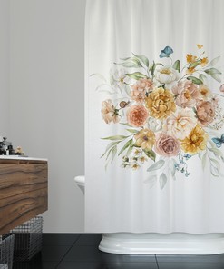 Floral Bouquet Shower Curtain, Boho Chic Flower Bath Decor, Bathroom Curtain
