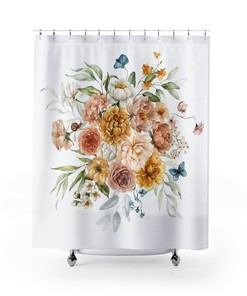 Floral Bouquet Shower Curtain, Boho Chic Flower Bath Decor, Bathroom Curtain
