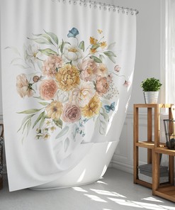 Floral Bouquet Shower Curtain, Boho Chic Flower Bath Decor, Bathroom Curtain