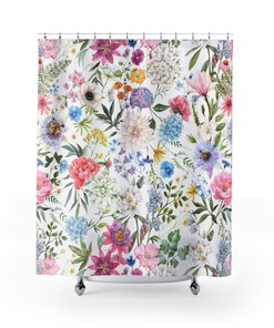 Floral Garden Shower Curtain with Boho Flower Pattern - Botanical Bathroom Decor