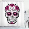 Floral Hearts Swirl Print Sugar Skull Shower Curtain for Bathroom