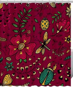 Floral Ladybug Dragonfly Shower Curtain for Spring Inspired Bathroom Decor