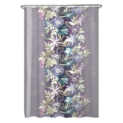Floral Shower Curtain - Lavender and Blue Garden Bathroom Decor with Waterproof Fabric