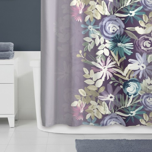 Floral Shower Curtain - Lavender and Blue Garden Bathroom Decor with Waterproof Fabric