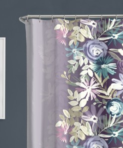 Floral Shower Curtain - Lavender and Blue Garden Bathroom Decor with Waterproof Fabric  