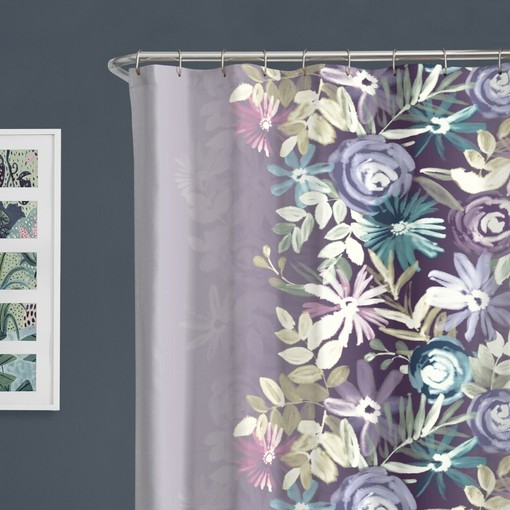 Floral Shower Curtain - Lavender and Blue Garden Bathroom Decor with Waterproof Fabric