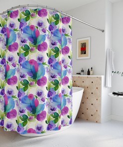 Floral Shower Curtain with Garden Flowers Watercolor Print - Perfect Housewarming Gift