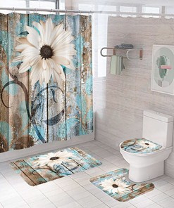 Floral Wood Grain Shower Curtain for Bathroom Decor