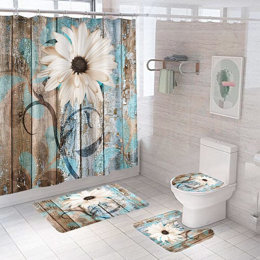 Floral Wood Grain Shower Curtain for Bathroom Decor