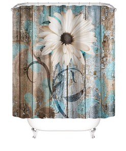 Floral Wood Grain Shower Curtain for Bathroom Decor