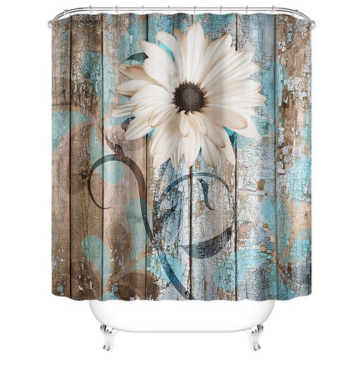 Floral Wood Grain Shower Curtain for Bathroom Decor