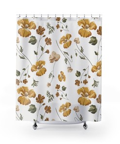 Floral Yellow Shower Curtain - Vintage Bathroom Decor - Boho Style - Housewarming Gift