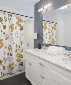 Floral Yellow Shower Curtain - Vintage Bathroom Decor - Boho Style - Housewarming Gift