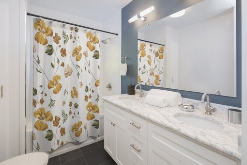Floral Yellow Shower Curtain - Vintage Bathroom Decor - Boho Style - Housewarming Gift