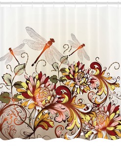 Flower Field Dragonfly Print Shower Curtain for Spring Bathroom Decor