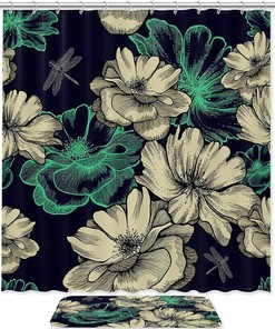 Flowers and Dragonflies Shower Curtain for Bathroom Decor