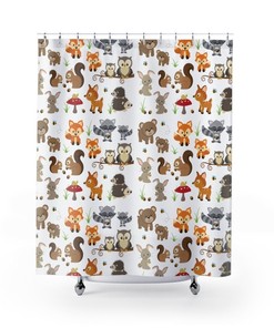 Forest Animals Kids Shower Curtain for Woodland Bathroom Decor