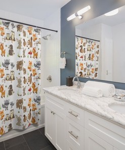 Forest Animals Kids Shower Curtain for Woodland Bathroom Decor