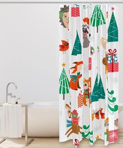 Forest Christmas Trees and Snowflakes Fabric Shower Curtain for Bathroom Decor
