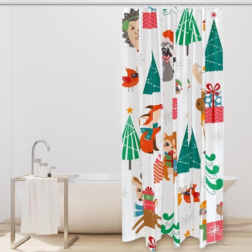 Forest Christmas Trees and Snowflakes Fabric Shower Curtain for Bathroom Decor