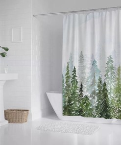 Forest Water Color Shower Curtain - Beautiful Nature Themed Fabric for Shower Stall & Bathtubs